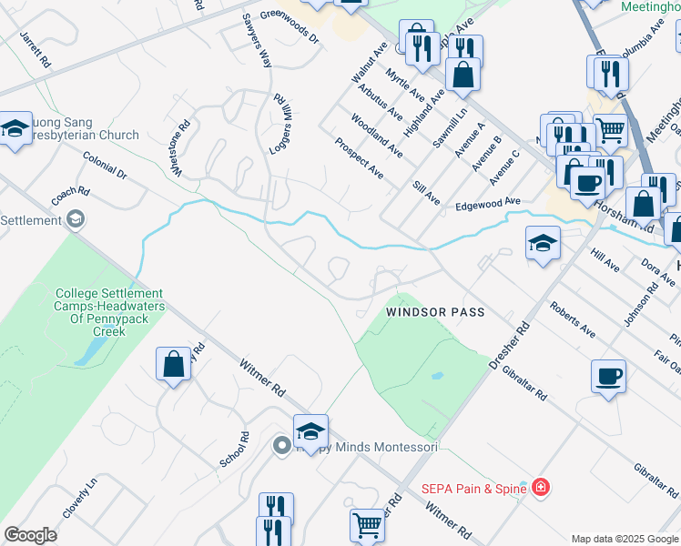 map of restaurants, bars, coffee shops, grocery stores, and more near 420 Brown Briar Circle in Horsham