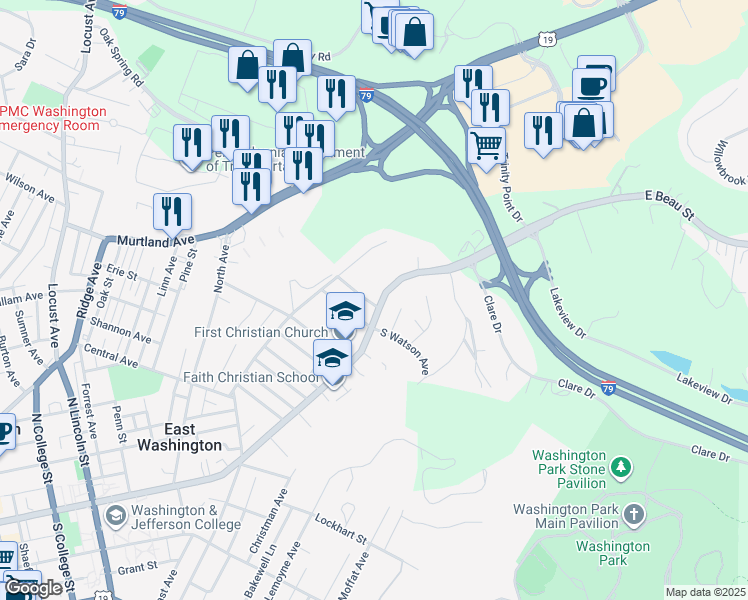 map of restaurants, bars, coffee shops, grocery stores, and more near 630 East Beau Street in Washington