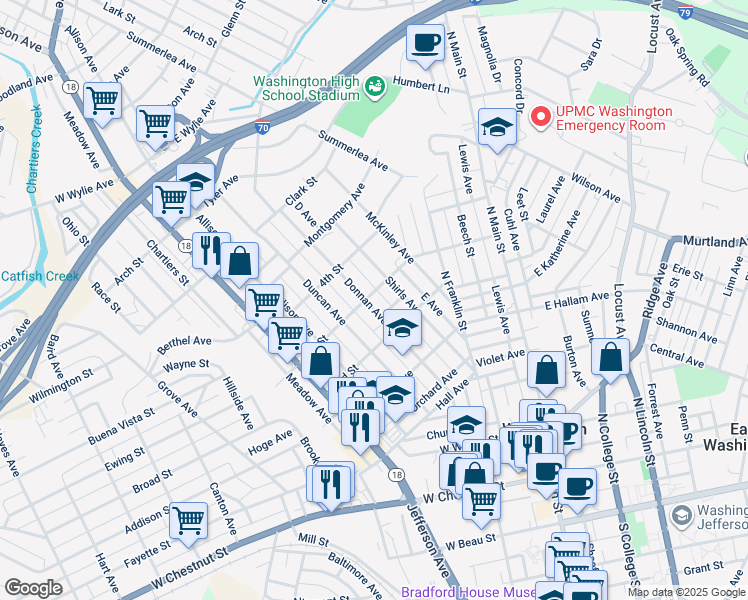 map of restaurants, bars, coffee shops, grocery stores, and more near 225 2nd Street in Washington