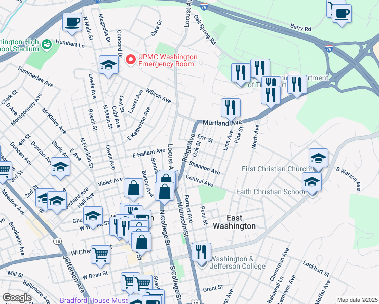 map of restaurants, bars, coffee shops, grocery stores, and more near 122 Ridge Avenue in Washington