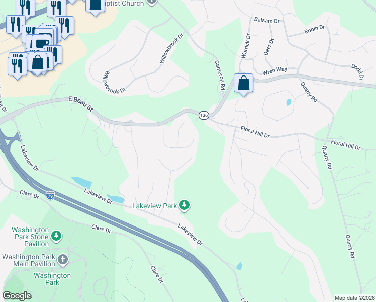 map of restaurants, bars, coffee shops, grocery stores, and more near 869 Pleasant Hill Drive in Washington