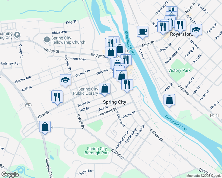 map of restaurants, bars, coffee shops, grocery stores, and more near in Spring City