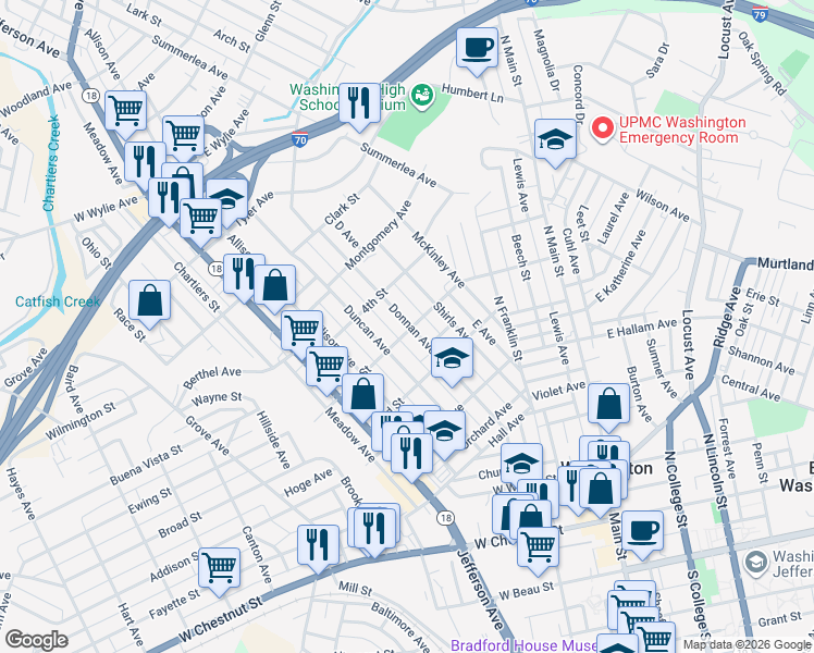 map of restaurants, bars, coffee shops, grocery stores, and more near 275 3rd Street in Washington