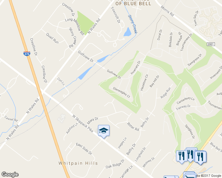 map of restaurants, bars, coffee shops, grocery stores, and more near 207 Gleneagles Court in Blue Bell
