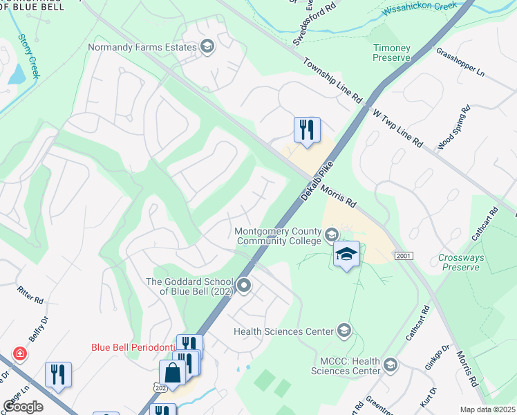 map of restaurants, bars, coffee shops, grocery stores, and more near 326 Augusta Drive in Blue Bell