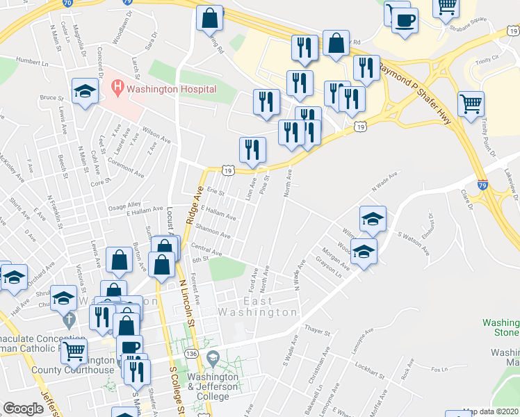 map of restaurants, bars, coffee shops, grocery stores, and more near 240 Linn Avenue in Washington