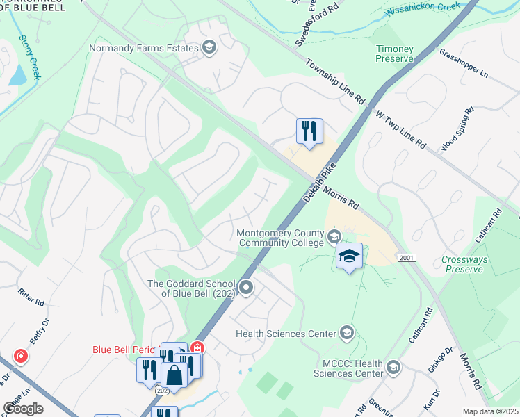 map of restaurants, bars, coffee shops, grocery stores, and more near 326 Augusta Drive in Blue Bell