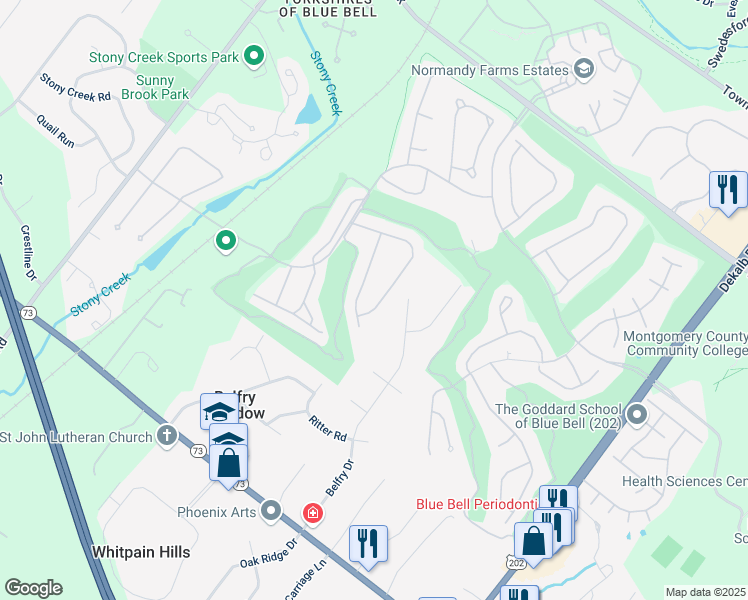 map of restaurants, bars, coffee shops, grocery stores, and more near 138 Bay Hill Drive in Blue Bell