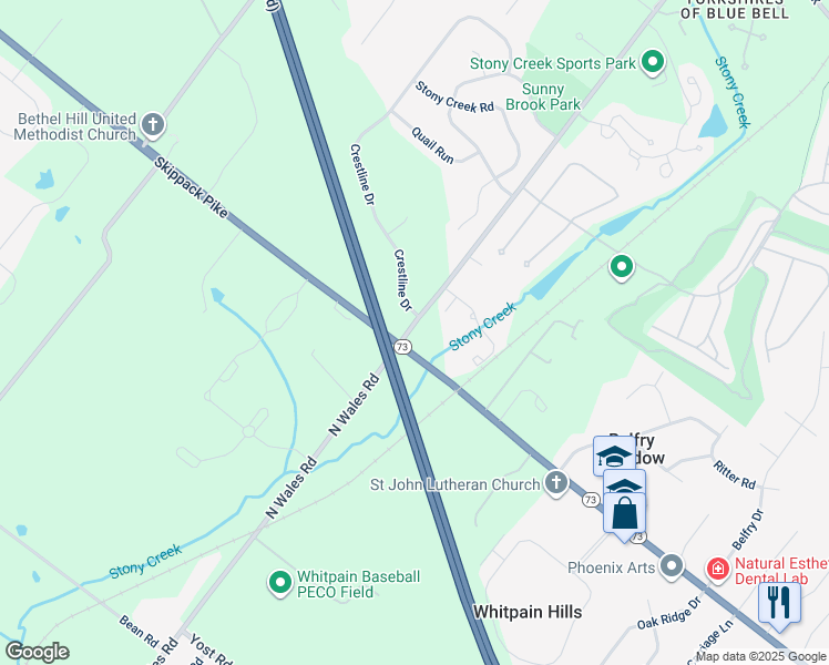 map of restaurants, bars, coffee shops, grocery stores, and more near 880 North Wales Road in Blue Bell
