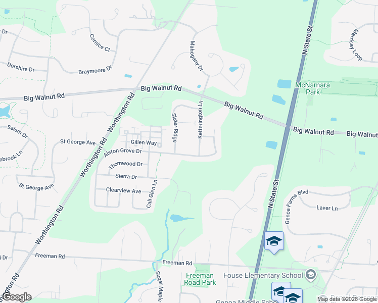 map of restaurants, bars, coffee shops, grocery stores, and more near 5475 Slater Ridge in Westerville