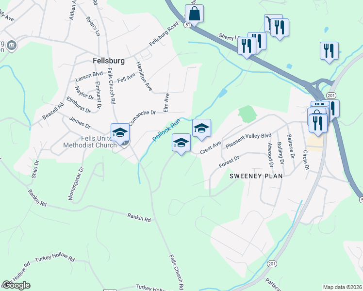 map of restaurants, bars, coffee shops, grocery stores, and more near 425 Crest Avenue in Belle Vernon