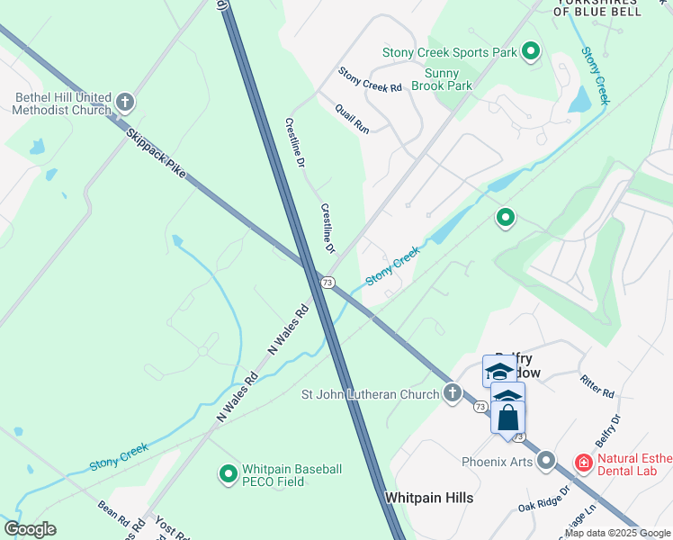 map of restaurants, bars, coffee shops, grocery stores, and more near 880 North Wales Road in Blue Bell