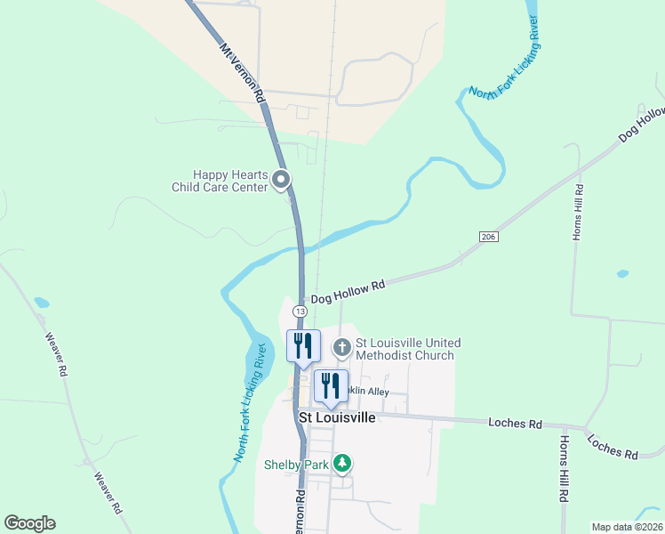 map of restaurants, bars, coffee shops, grocery stores, and more near 6343 Dog Hollow Road in Saint Louisville