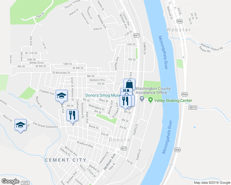 map of restaurants, bars, coffee shops, grocery stores, and more near 600 Heslep Avenue in Donora