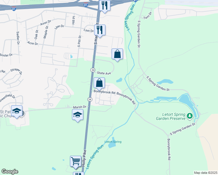 map of restaurants, bars, coffee shops, grocery stores, and more near 75 Bonnybrook Road in Carlisle