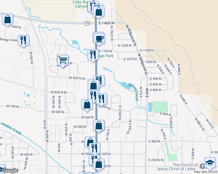 map of restaurants, bars, coffee shops, grocery stores, and more near 850 North Main Street in Springville