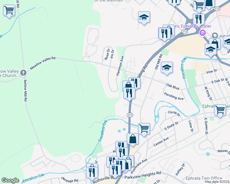 map of restaurants, bars, coffee shops, grocery stores, and more near 1168 Hammon Avenue in Ephrata