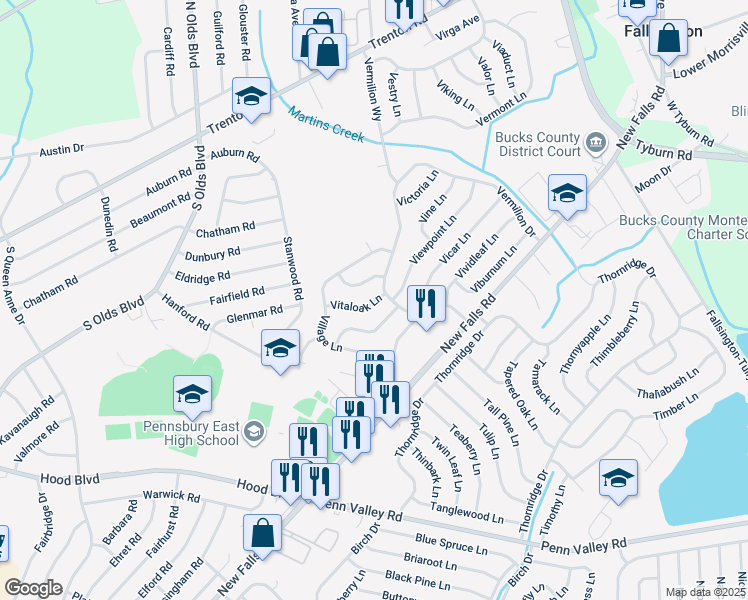 map of restaurants, bars, coffee shops, grocery stores, and more near 29 Vitaloak Ln in Levittown