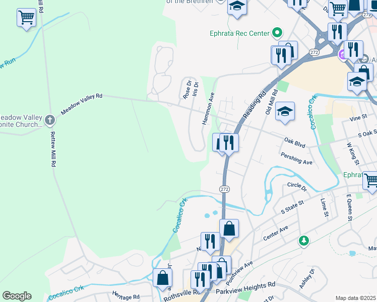 map of restaurants, bars, coffee shops, grocery stores, and more near 1224 Hammon Avenue in Ephrata