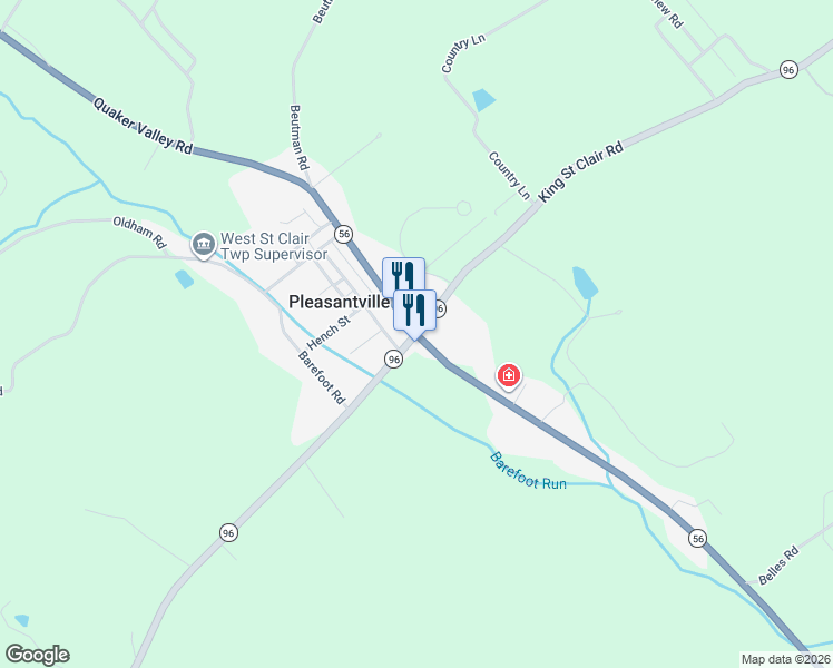 map of restaurants, bars, coffee shops, grocery stores, and more near Pennsylvania 96 in Pleasantville