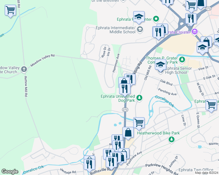 map of restaurants, bars, coffee shops, grocery stores, and more near 1186 Hammon Avenue in Ephrata Township