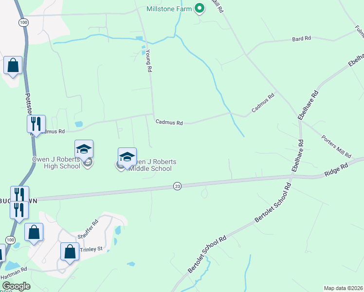 map of restaurants, bars, coffee shops, grocery stores, and more near 840 Cadmus Road in Pottstown