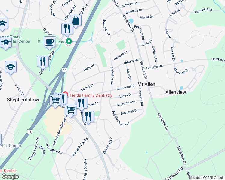 map of restaurants, bars, coffee shops, grocery stores, and more near 512 Berkshire Road in Mechanicsburg