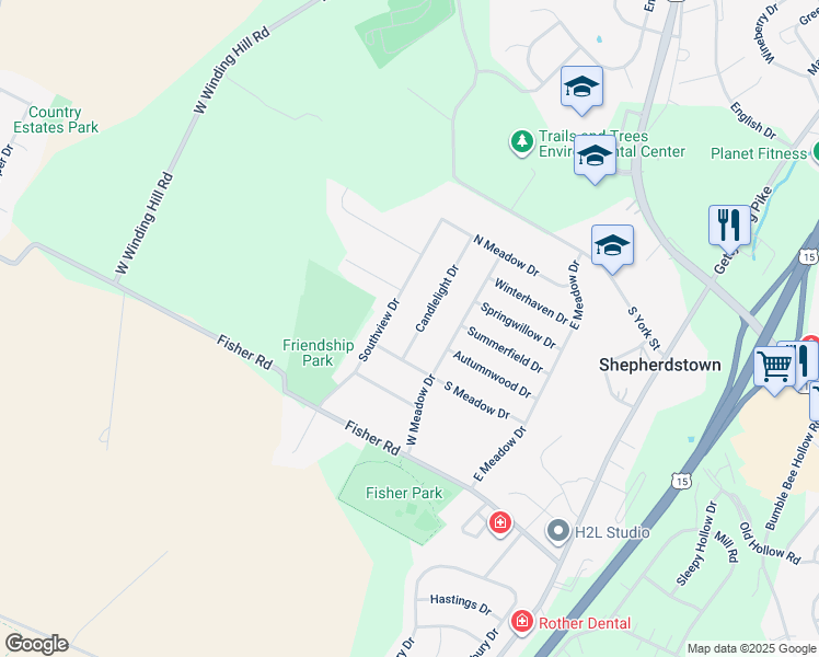 map of restaurants, bars, coffee shops, grocery stores, and more near 324 Candlelight Drive in Mechanicsburg