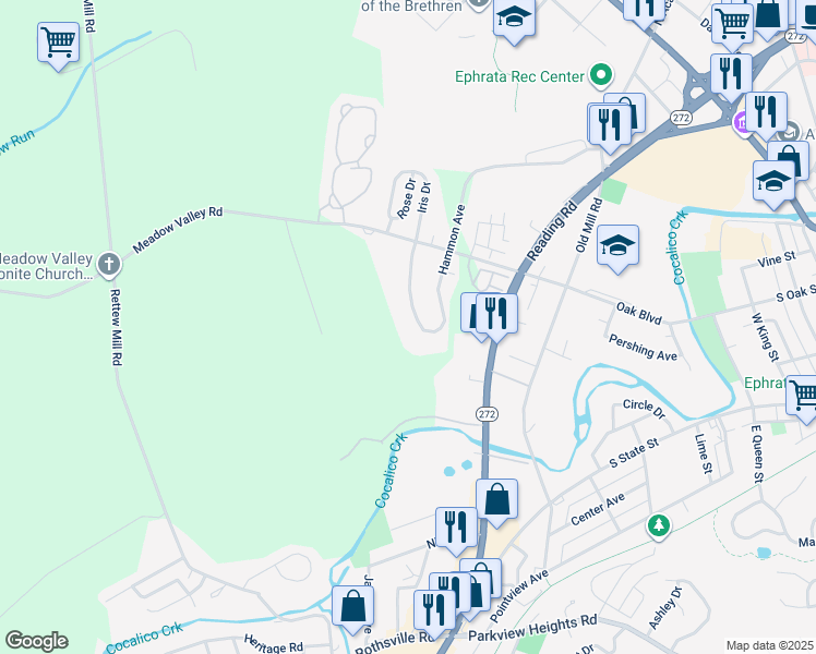 map of restaurants, bars, coffee shops, grocery stores, and more near 1244 Hammon Avenue in Ephrata