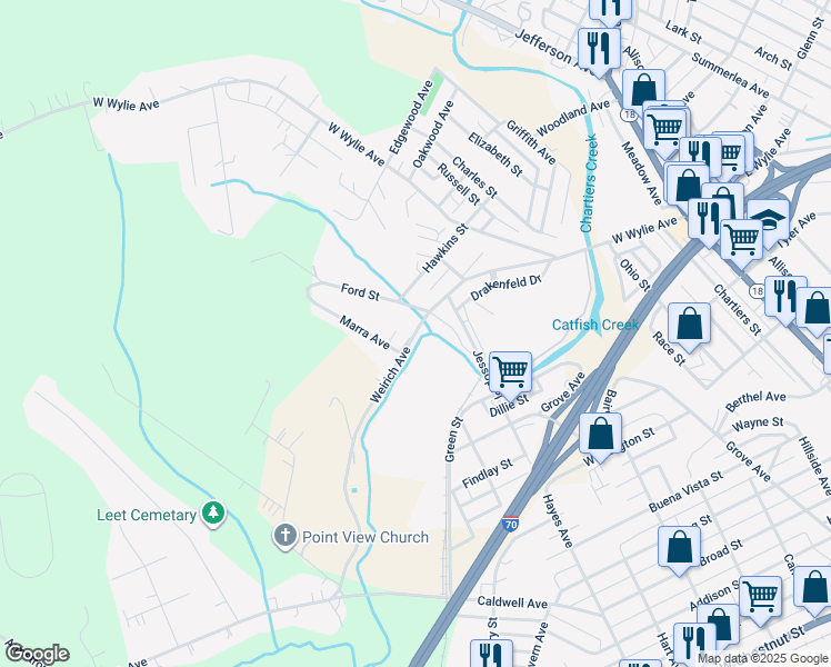 map of restaurants, bars, coffee shops, grocery stores, and more near 363 Weirich Avenue in Washington