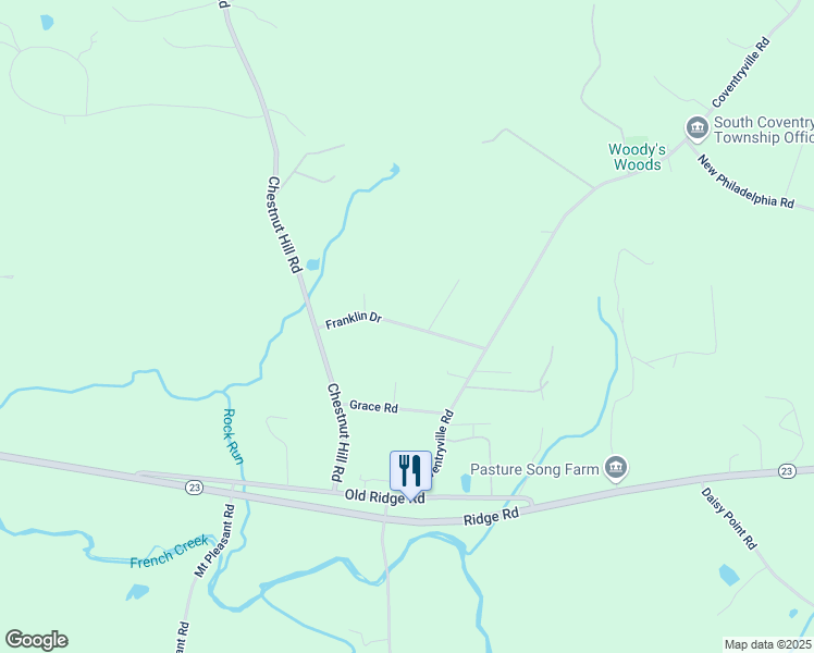 map of restaurants, bars, coffee shops, grocery stores, and more near Franklin Drive in Chester County