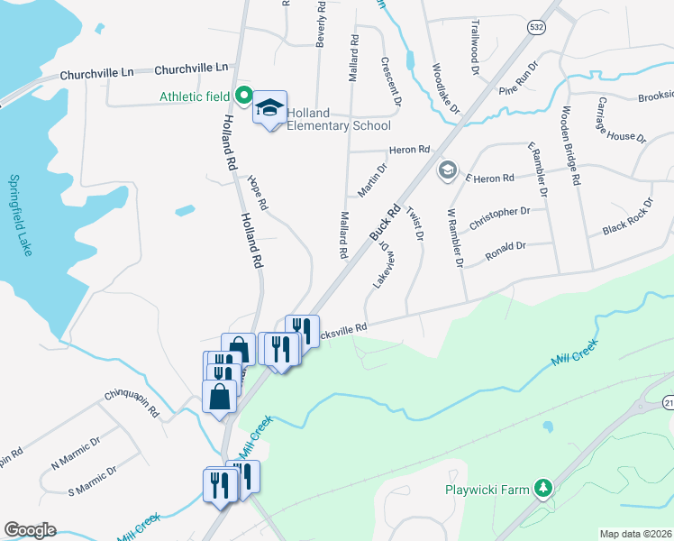 map of restaurants, bars, coffee shops, grocery stores, and more near 4 Mallard Road in Holland