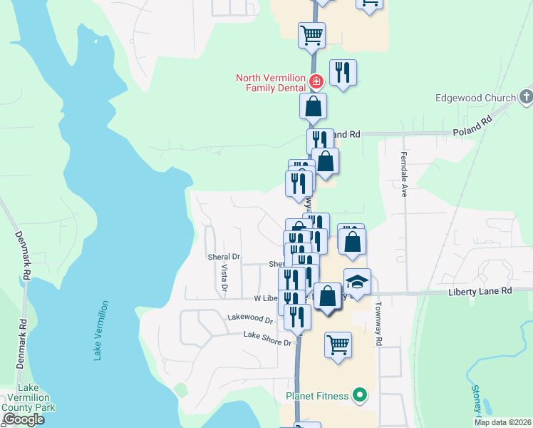 map of restaurants, bars, coffee shops, grocery stores, and more near 299 Oak Hill Drive in Danville