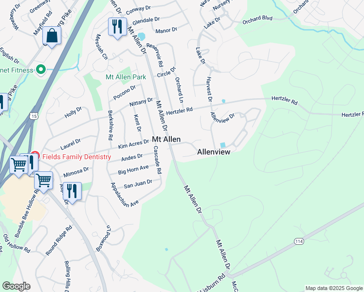 map of restaurants, bars, coffee shops, grocery stores, and more near 304 Allenview Drive in Mechanicsburg