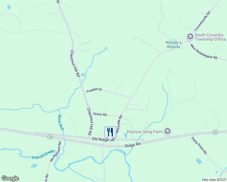 map of restaurants, bars, coffee shops, grocery stores, and more near 1533 Franklin Drive in Pottstown