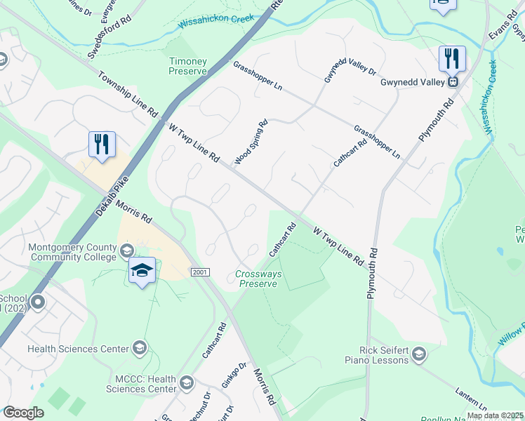 map of restaurants, bars, coffee shops, grocery stores, and more near 110 Brittany Way in Blue Bell