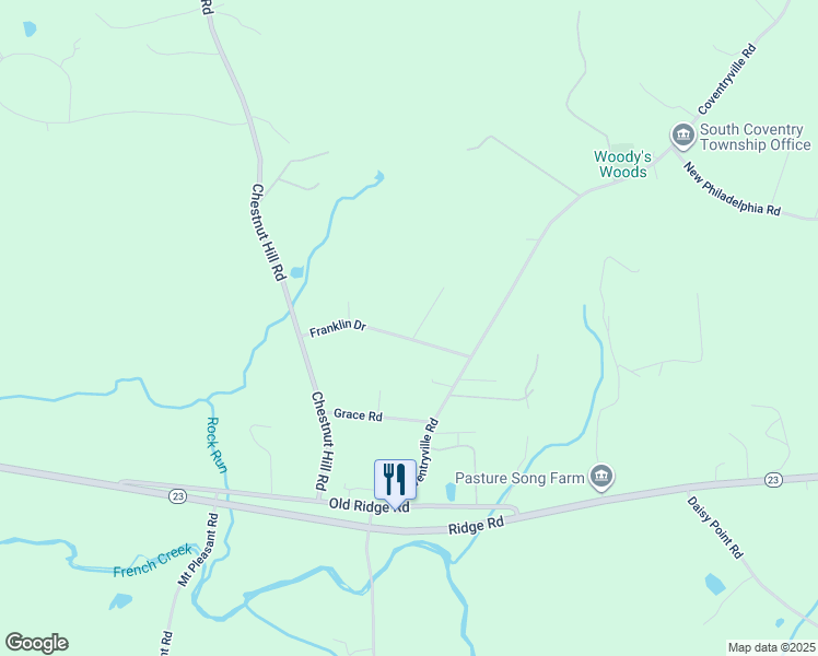 map of restaurants, bars, coffee shops, grocery stores, and more near 1533 Franklin Drive in Pottstown