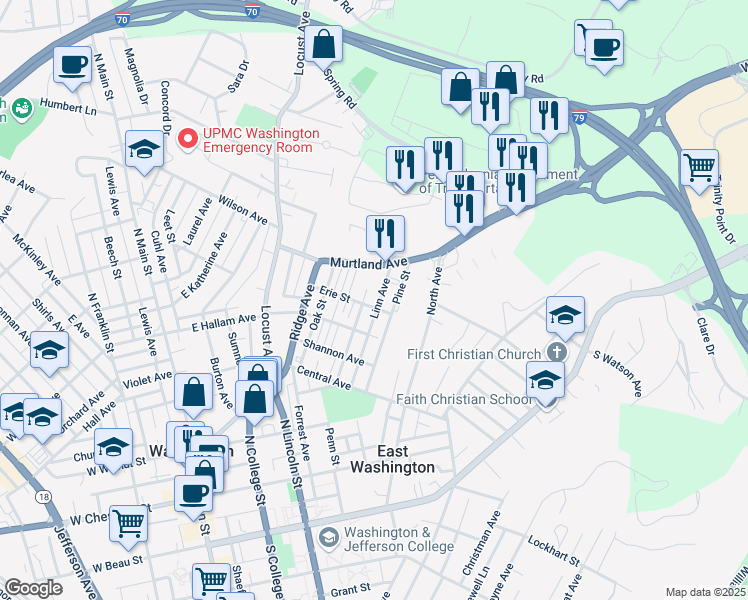 map of restaurants, bars, coffee shops, grocery stores, and more near 240 Linn Avenue in Washington