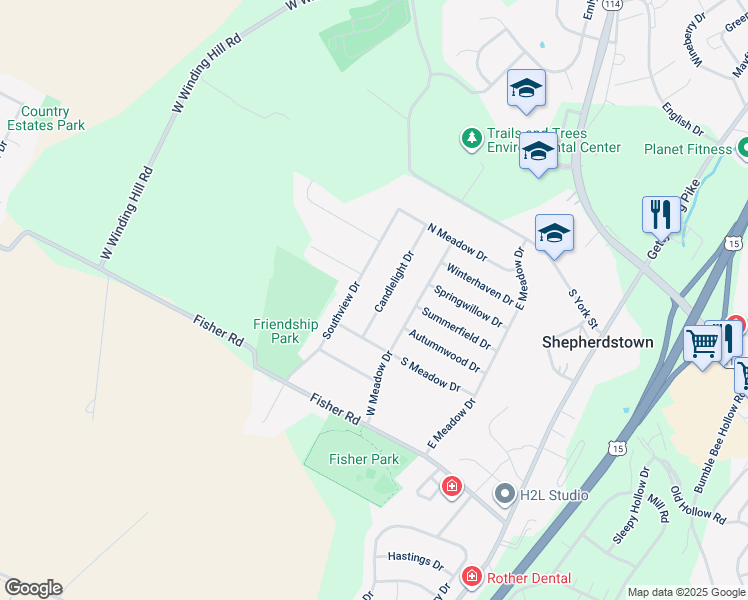 map of restaurants, bars, coffee shops, grocery stores, and more near 324 Candlelight Drive in Mechanicsburg