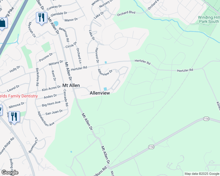 map of restaurants, bars, coffee shops, grocery stores, and more near 499 Allenview Drive in Mechanicsburg