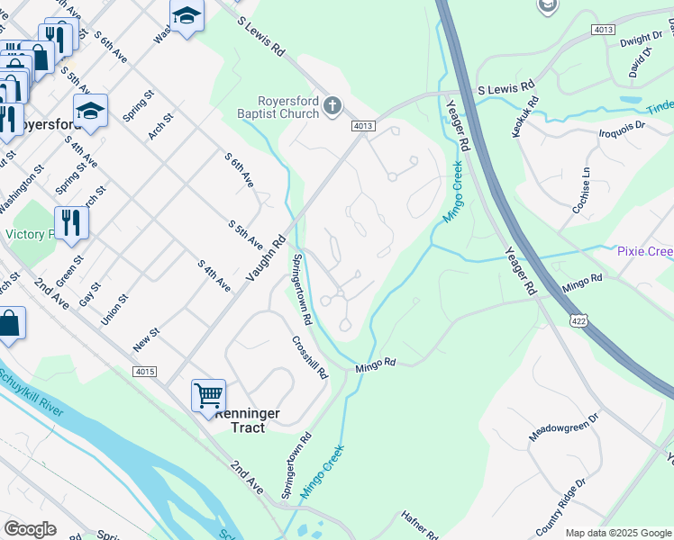 map of restaurants, bars, coffee shops, grocery stores, and more near 3 Roboda Boulevard in Royersford