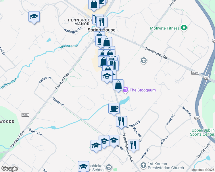 map of restaurants, bars, coffee shops, grocery stores, and more near 809 North Bethlehem Pike in Ambler
