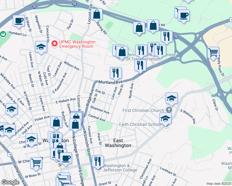 map of restaurants, bars, coffee shops, grocery stores, and more near 240 Linn Avenue in Washington
