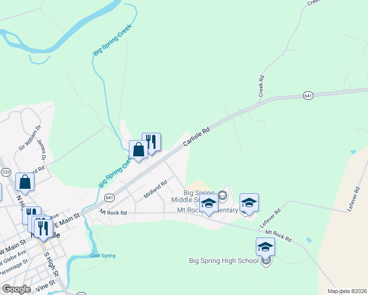 map of restaurants, bars, coffee shops, grocery stores, and more near 64 Carlisle Road in Newville