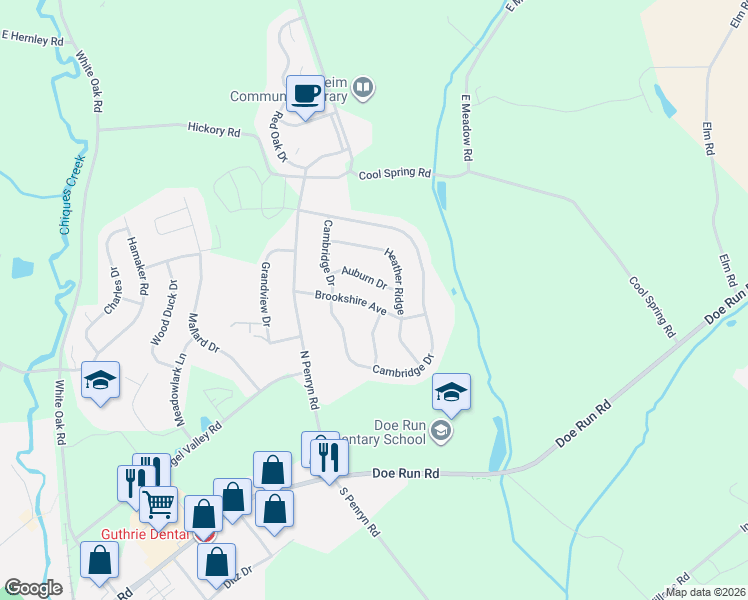 map of restaurants, bars, coffee shops, grocery stores, and more near 534 Brookshire Avenue in Manheim