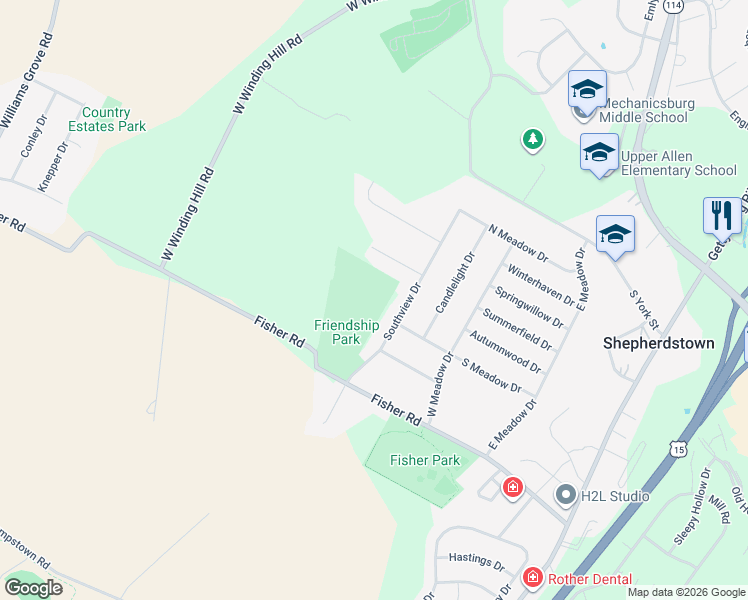map of restaurants, bars, coffee shops, grocery stores, and more near 114 North Market Street in Mechanicsburg