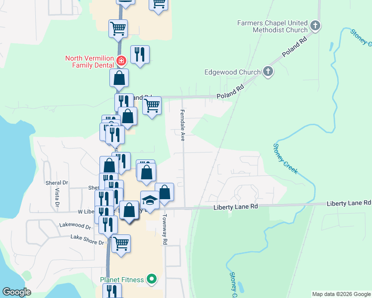 map of restaurants, bars, coffee shops, grocery stores, and more near 3528 Ferndale Avenue in Danville