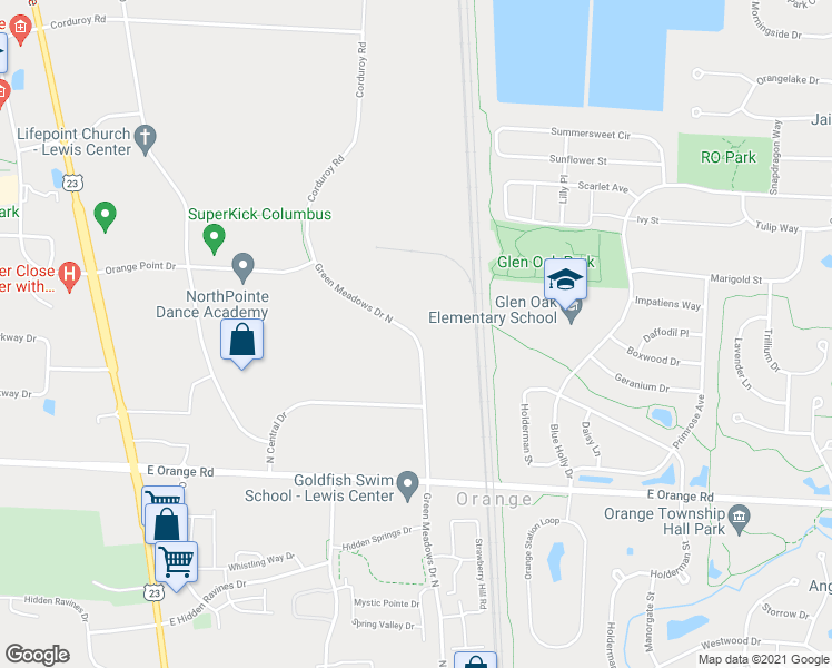 map of restaurants, bars, coffee shops, grocery stores, and more near 7511 Green Meadows Drive North in Lewis Center