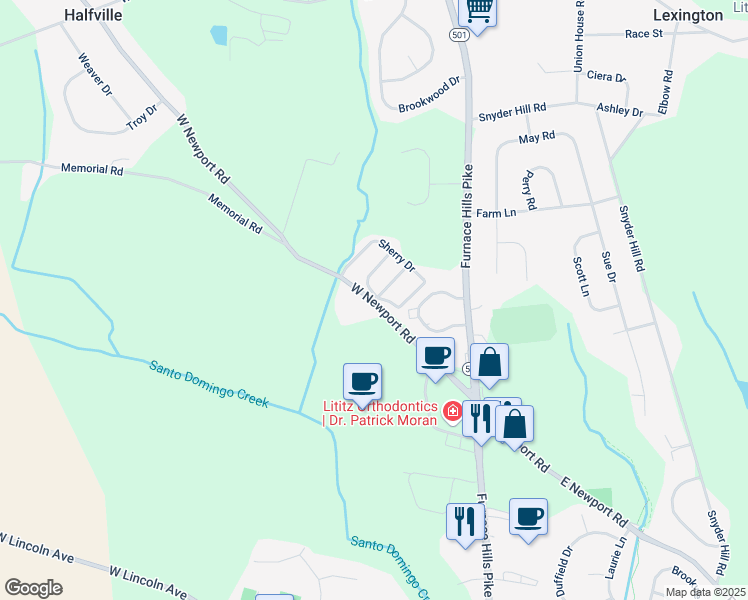 map of restaurants, bars, coffee shops, grocery stores, and more near 50 Christy Lane in Lititz
