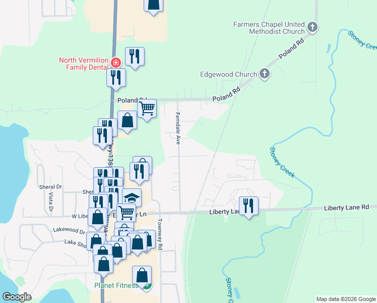 map of restaurants, bars, coffee shops, grocery stores, and more near 3528-3532 Ferndale Avenue in Danville